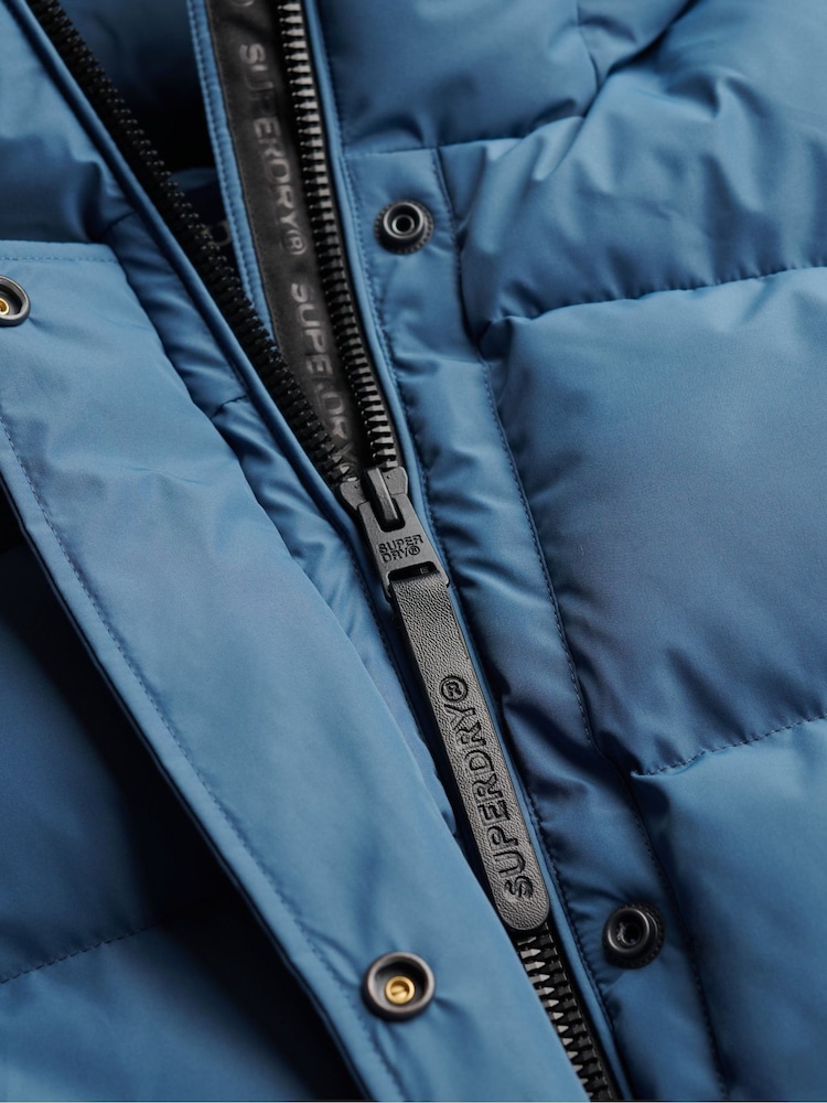 Superdry Blue Hooded Sports Puffer Mid Length Jacket - Image 9 of 9 Superdry Blue Hooded Sports Puffer Mid Length Jacket - Image 9 of 9