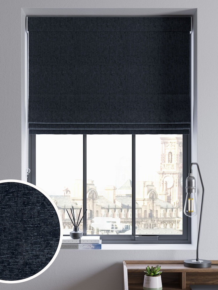 Navy Blue Chenille Made to Measure Roman Blinds - Image 1 of 5