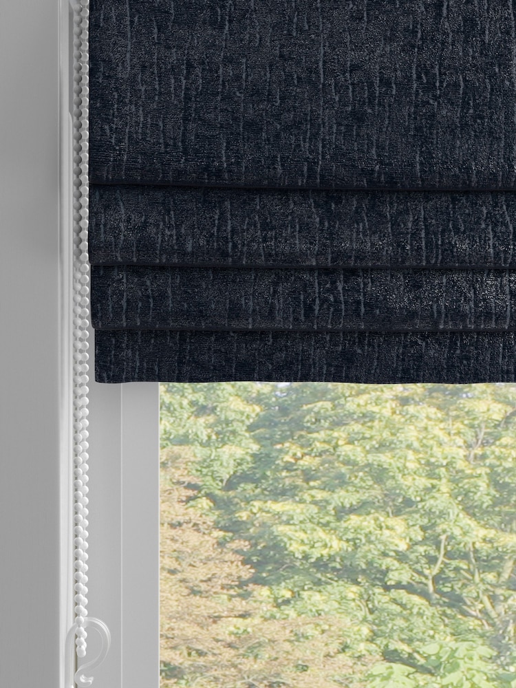 Navy Blue Chenille Made to Measure Roman Blinds - Image 2 of 5
