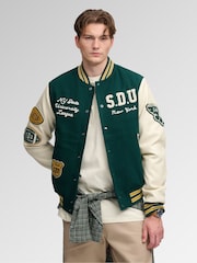 Superdry Green Vintage Patched Varsity Jacket - Image 1 of 6