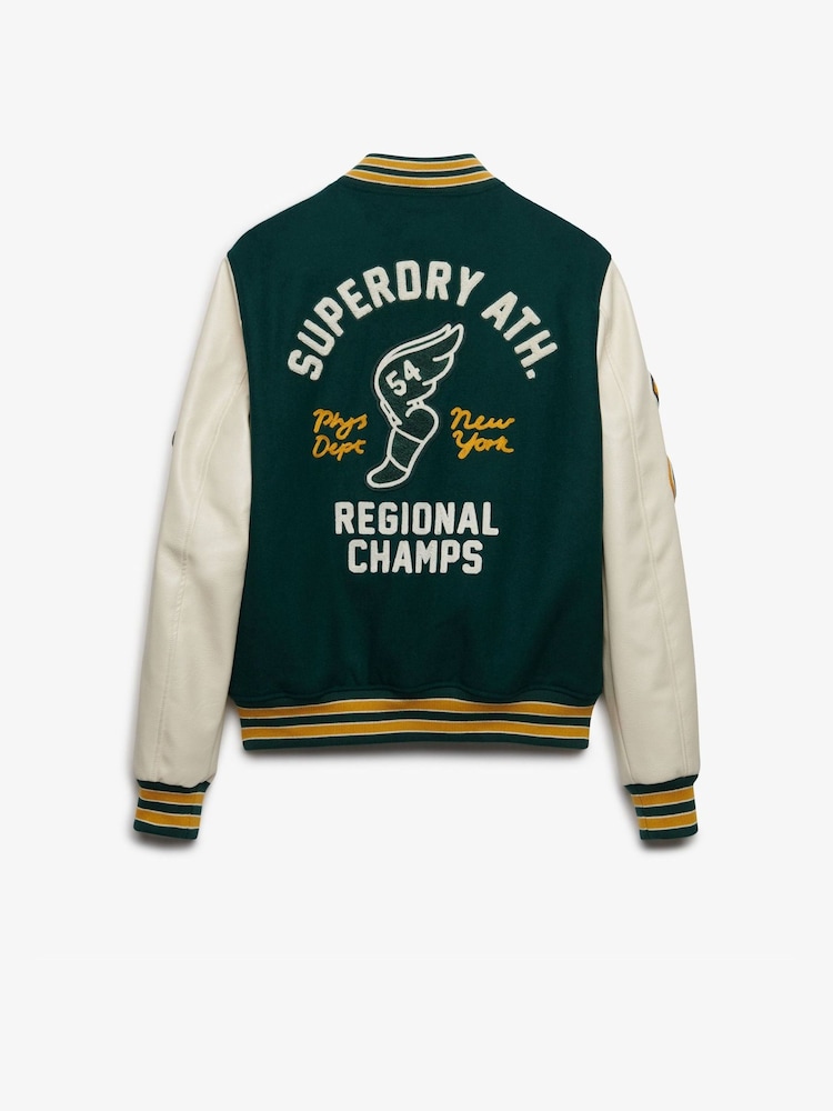 Superdry Green Vintage Patched Varsity Jacket - Image 6 of 6 Superdry Green Vintage Patched Varsity Jacket - Image 6 of 6