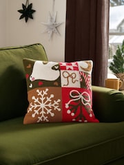 Furn Multi Fika Patch Boucle Fibre Filled Christmas Cushion - Image 1 of 4