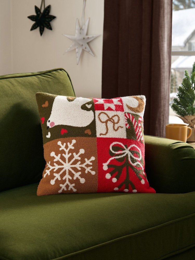 Furn Multi Fika Patch Boucle Fibre Filled Christmas Cushion - Image 1 of 4 Furn Multi Fika Patch Boucle Fibre Filled Christmas Cushion - Image 1 of 4