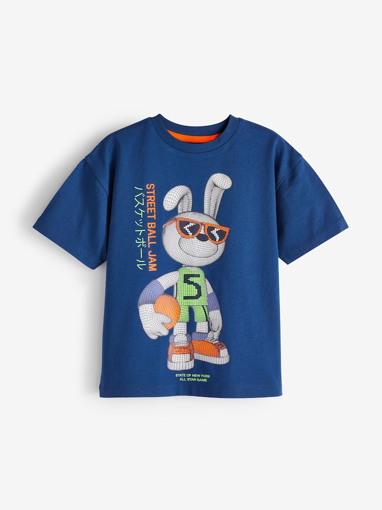 Blue Basketball Bunny Short Sleeve Graphic T-Shirt (3-16yrs) - Image 1 of 3