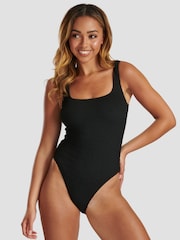 South Beach Black Crinkle Textured Scoop Neck Swimsuit - Image 1 of 6