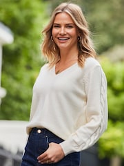 Sosandar Natural Embellished Cable Sleeve Jumper - Image 1 of 6