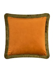 Furn Ginger Olive Halo Fringed Velvet Fibre Filled Cushion - Image 4 of 5