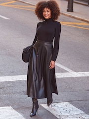 Sosandar Black Faux Leather Midaxi Skirt - Image 1 of 6
