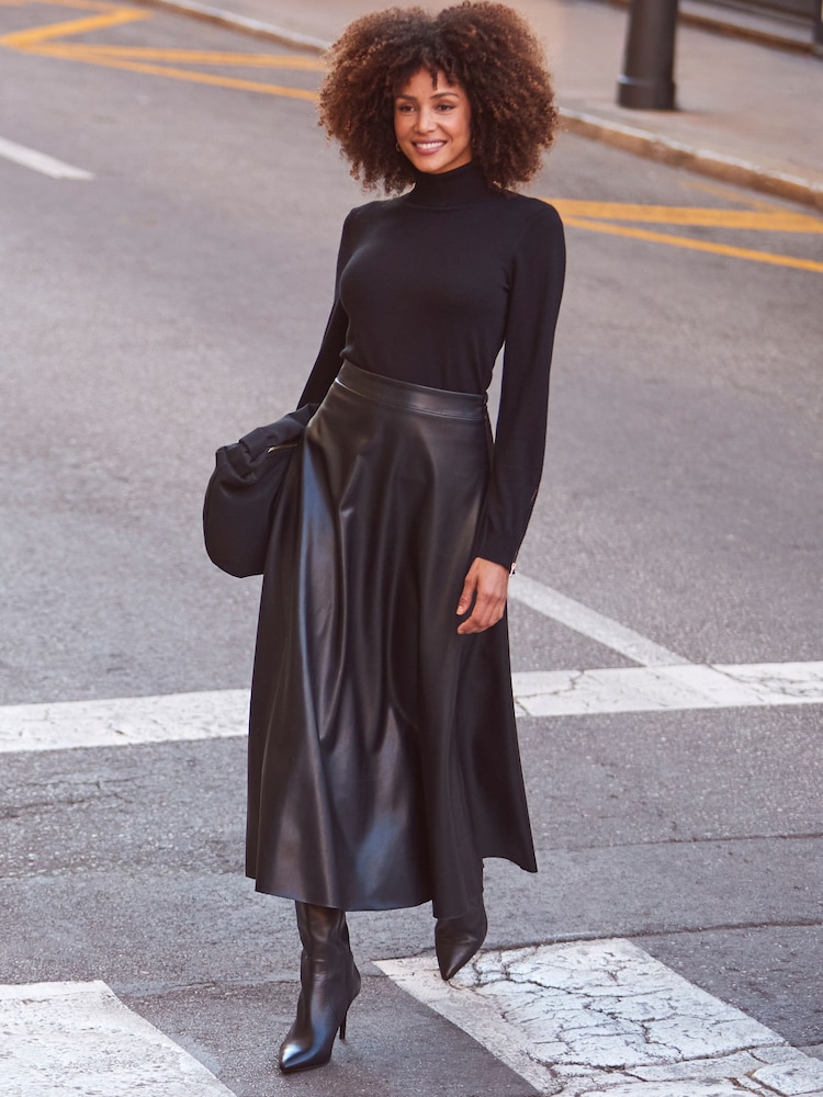 Sosandar Black Faux Leather Midaxi Skirt - Image 1 of 6