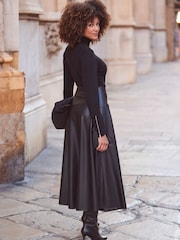 Sosandar Black Faux Leather Midaxi Skirt - Image 5 of 6