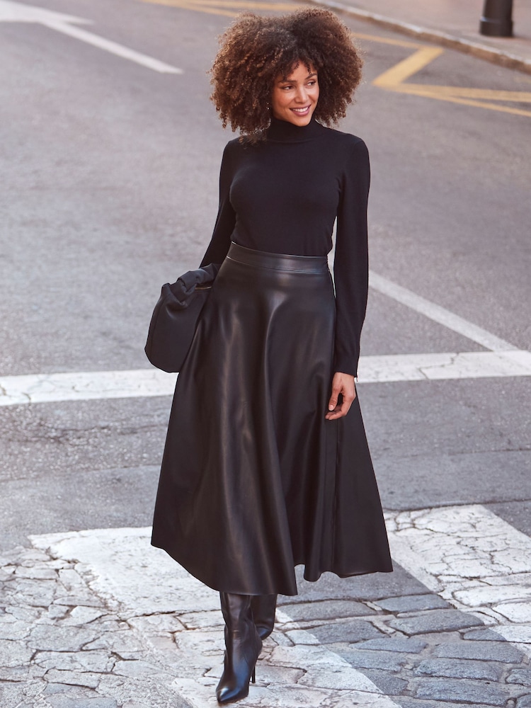 Sosandar Black Faux Leather Midaxi Skirt - Image 6 of 6