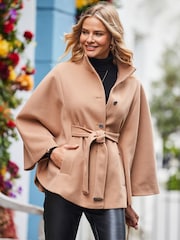 Sosandar Natural Faux Wool Belted Cape Coat - Image 3 of 5