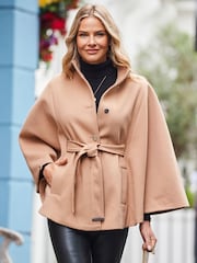 Sosandar Natural Faux Wool Belted Cape Coat - Image 4 of 5