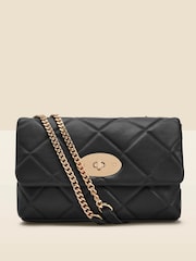 Sosandar Black Faux Leather Quilted Clasp Detail Cross Body Bag - Image 1 of 5