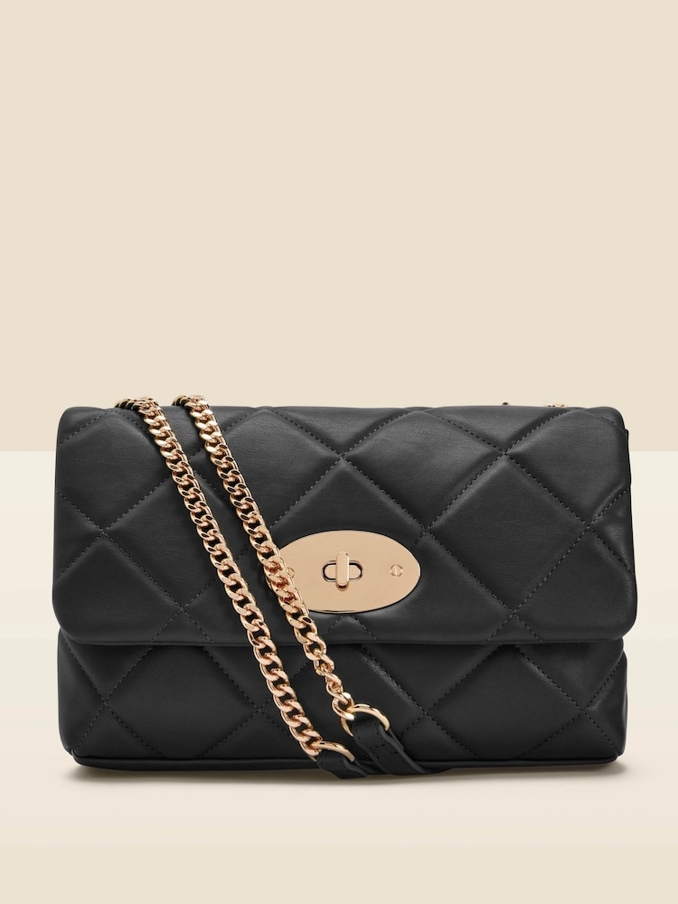 Sosandar Black Faux Leather Quilted Clasp Detail Cross Body Bag - Image 1 of 5