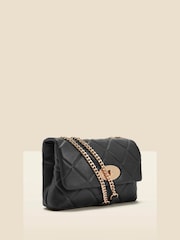 Sosandar Black Faux Leather Quilted Clasp Detail Cross Body Bag - Image 2 of 5