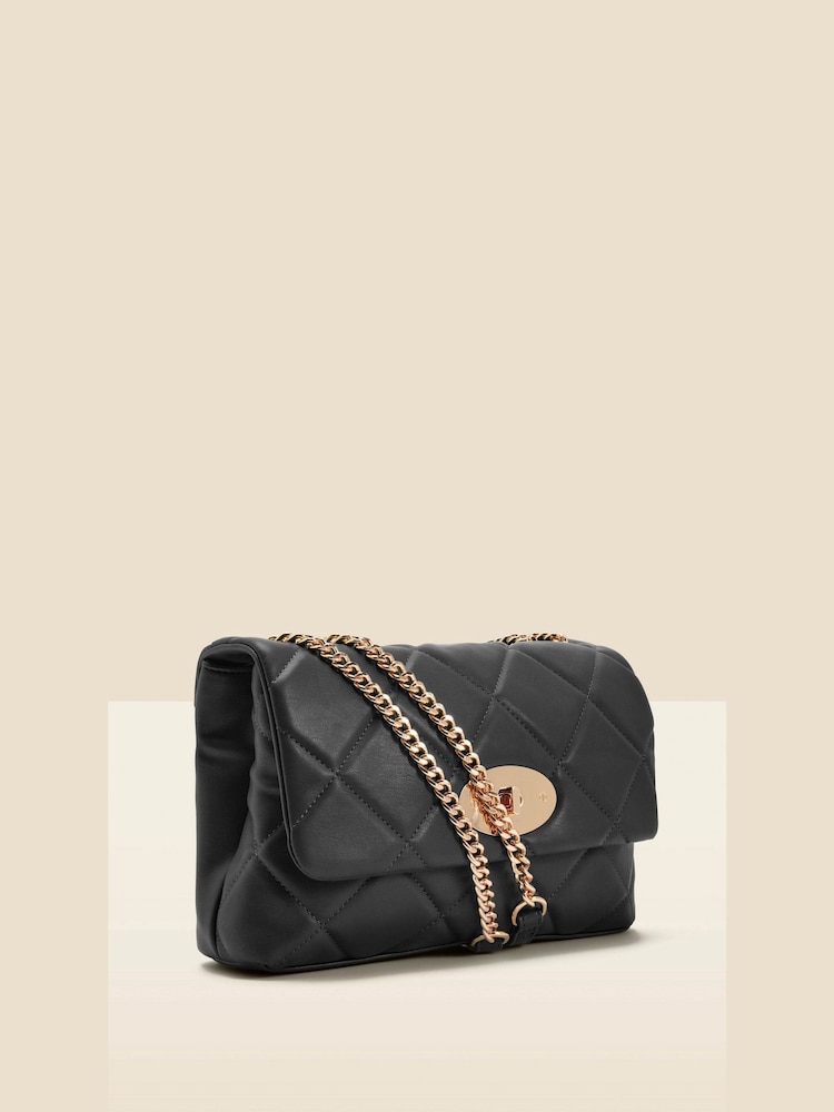 Sosandar Black Faux Leather Quilted Clasp Detail Cross Body Bag - Image 2 of 5