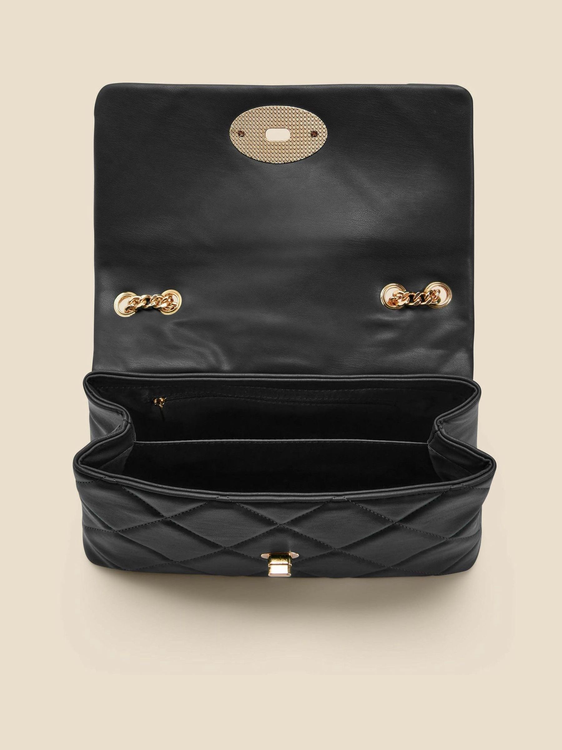 Buy Sosandar Black Faux Leather Quilted Clasp Detail Cross Body