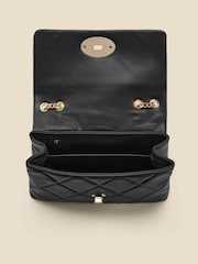 Sosandar Black Faux Leather Quilted Clasp Detail Cross Body Bag - Image 3 of 5