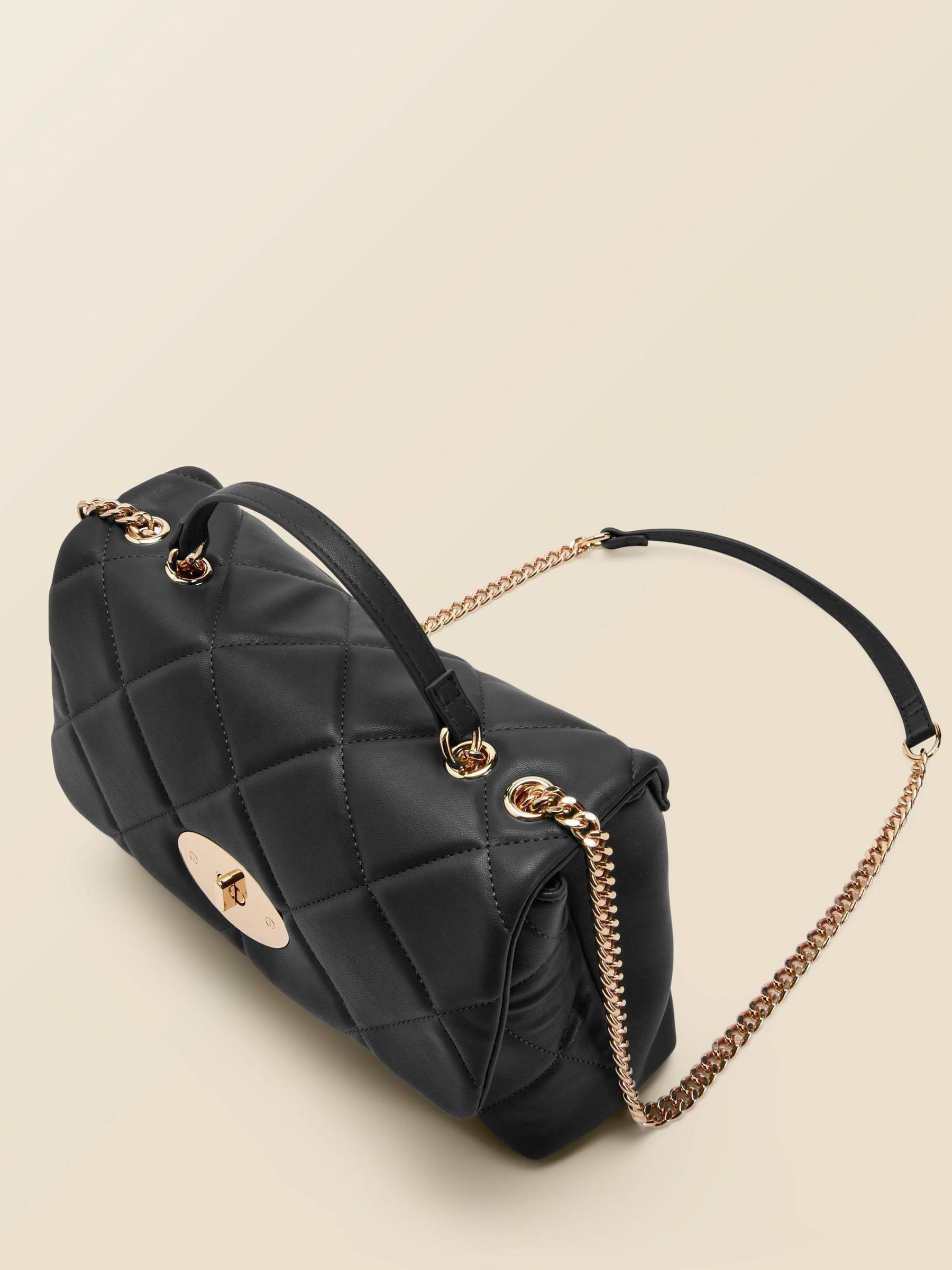 Buy Sosandar Black Faux Leather Quilted Clasp Detail Cross Body