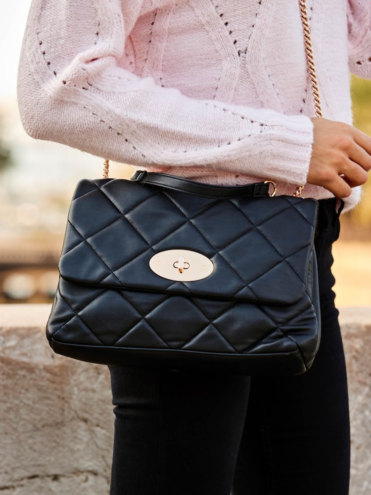 Sosandar Black Faux Leather Quilted Clasp Detail Cross Body Bag - Image 5 of 5