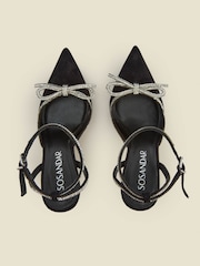Sosandar Black Suede Diamante Bow Trim Ankle Strap Court Shoes - Image 3 of 5