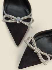 Sosandar Black Suede Diamante Bow Trim Ankle Strap Court Shoes - Image 4 of 5