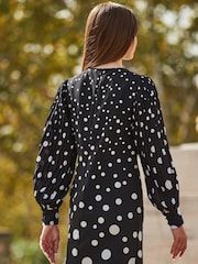 Sosandar Black Plisse Sleeve Shift Dress - Image 3 of 6