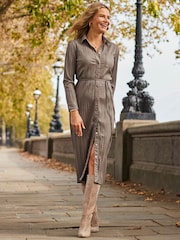 Sosandar Natural Leather Look Plisse Shirt Dress With Belt - Image 1 of 6