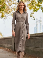 Sosandar Natural Leather Look Plisse Shirt Dress With Belt - Image 4 of 6