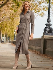 Sosandar Natural Leather Look Plisse Shirt Dress With Belt - Image 5 of 6