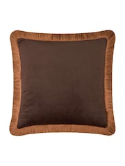Furn Chocolate Caramel Halo Fringed Velvet Fibre Filled Cushion - Image 4 of 5