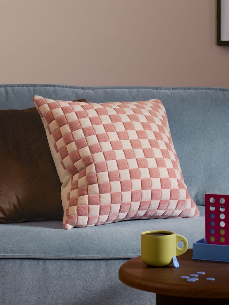 Furn Pink Softie Checkerboard Quilted Fibre Filled Cushion - Image 1 of 4