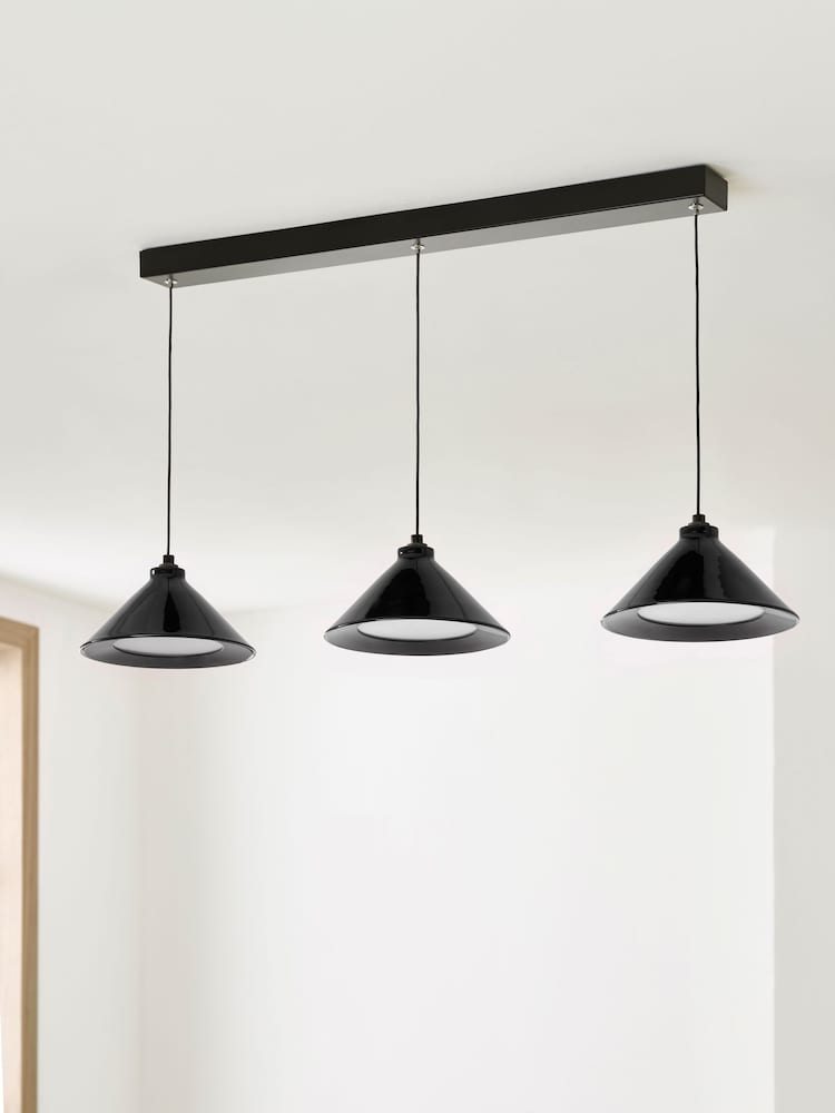 Jasper Conran London Black 3 Light Triangle Pendant Ceiling Light With Diffuser - Image 2 of 8