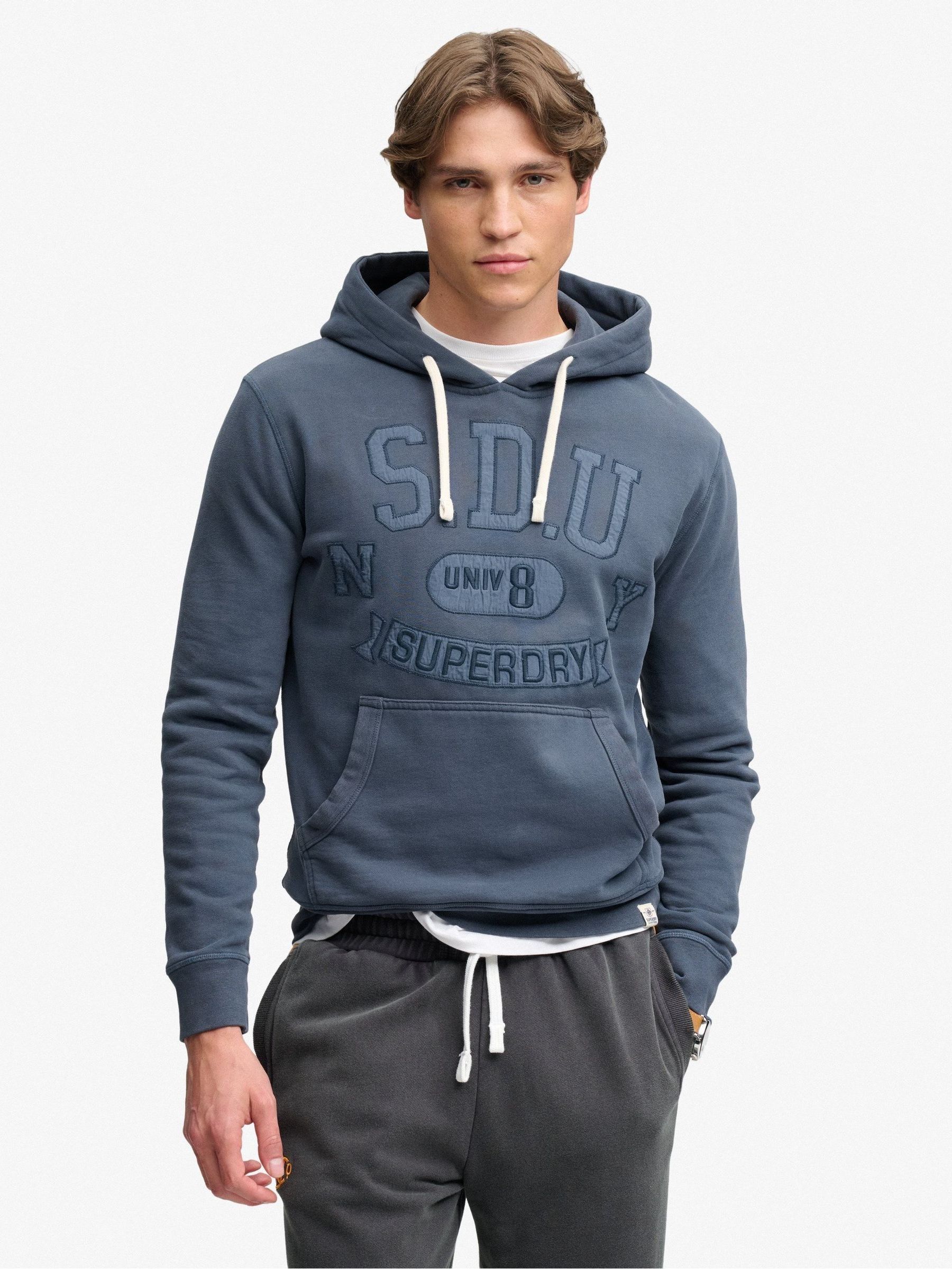 Superdry Mens Tonal Applique Drawstring Hood Kangaroo Pocket Hoodie, Navy, Size 2Xl, Men - Image 3