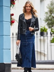 Sosandar Blue Panelled Denim Midi Skirt - Image 2 of 5