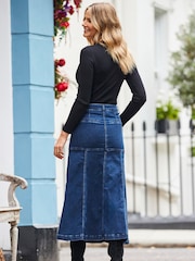 Sosandar Blue Panelled Denim Midi Skirt - Image 3 of 5