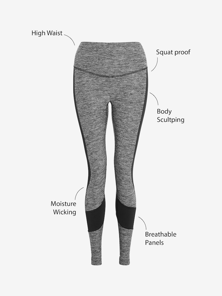 Grey Marl Next Active Sports Tummy Control High Waisted Full Length Sculpting Leggings - Image 11 of 11