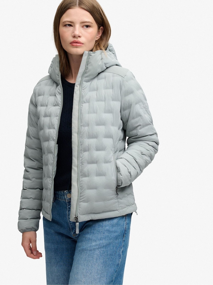 Superdry Grey Hooded Heat Weld Padded Jacket - Image 6 of 6 Superdry Grey Hooded Heat Weld Padded Jacket - Image 6 of 6