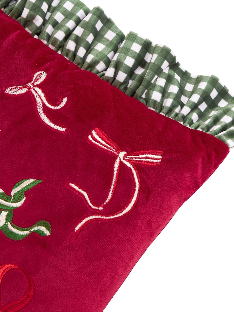 Furn Red Green Ditsy Bows Velvet Fibre Filled Cushion - Image 4 of 4 Furn Red Green Ditsy Bows Velvet Fibre Filled Cushion - Image 4 of 4