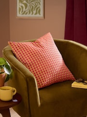 Furn Hot Pink Checkered Velvet Fibre Filled Cushion - Image 1 of 4