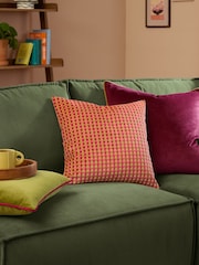 Furn Hot Pink Checkered Velvet Fibre Filled Cushion - Image 2 of 4