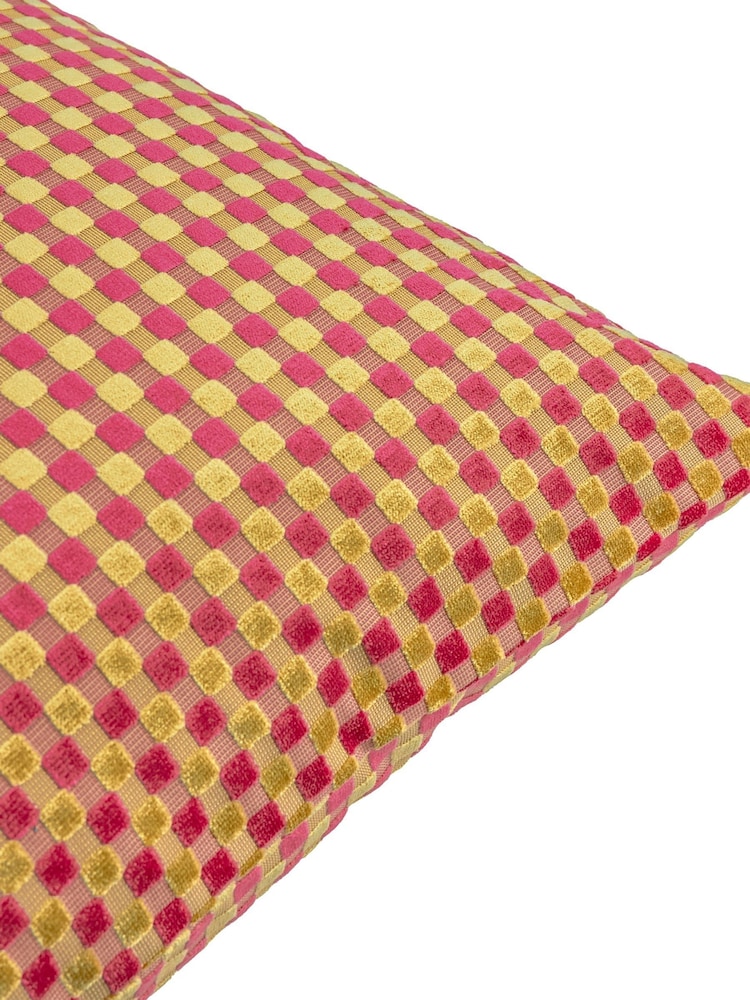 Furn Hot Pink Checkered Velvet Fibre Filled Cushion - Image 4 of 4 Furn Hot Pink Checkered Velvet Fibre Filled Cushion - Image 4 of 4