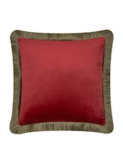 Furn Dark RedFir Green Halo Fringed Velvet Fibre Filled Cushion - Image 4 of 5