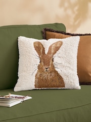 Evans Lichfield Natural Boucle Hare Embroidered Fibre Filled Cushion - Image 1 of 4