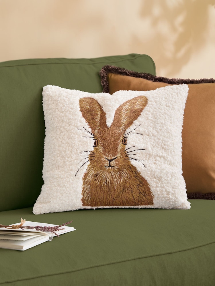 Evans Lichfield Natural Boucle Hare Embroidered Fibre Filled Cushion - Image 1 of 4 Evans Lichfield Natural Boucle Hare Embroidered Fibre Filled Cushion - Image 1 of 4