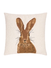 Evans Lichfield Natural Boucle Hare Embroidered Fibre Filled Cushion - Image 2 of 4