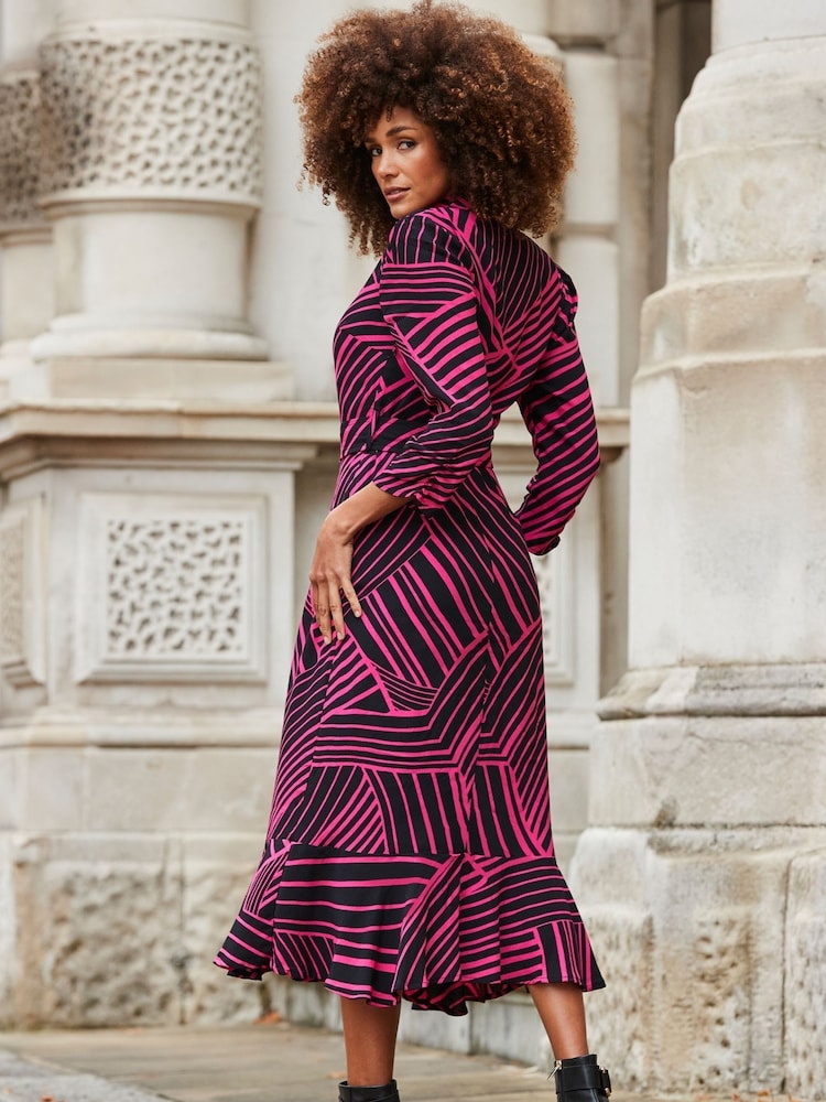 Sosandar Pink Belted Midi Dress - Image 2 of 5