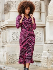 Sosandar Pink Belted Midi Dress - Image 3 of 5