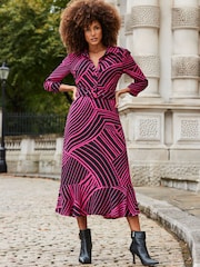 Sosandar Pink Belted Midi Dress - Image 4 of 5